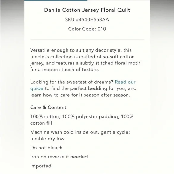 Anthropologie Dahlia Cotton Jersey Floral Quilt Size King NWT - Picture 4 of 13